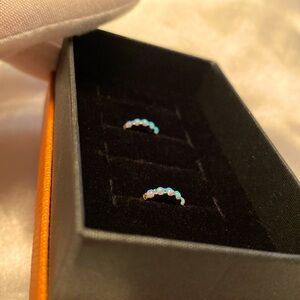 Blue Opal and Silver Huggie Hoop Earrings (Pair)
